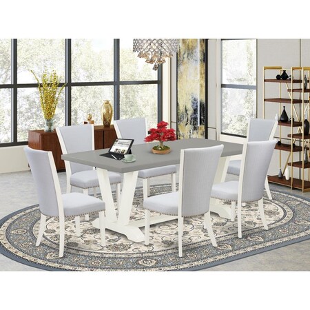 East West Furniture 7 Piece V-Style Dining Room Table Set - Linen White V097VE005-7